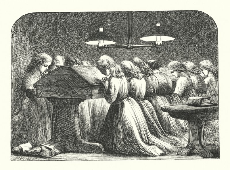 Oración vespertina en una escuela de niñas de John (after) Gilbert