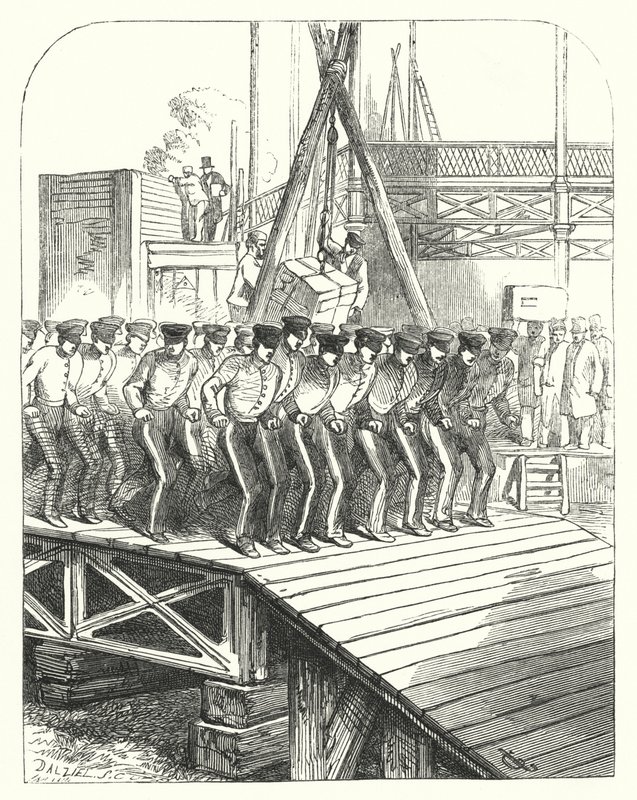 Zapadores y mineros trabajando en el sitio del Crystal Palace, Hyde Park, Londres, sede de la Gran Exposición de 1851 (grabado) de John (after) Gilbert