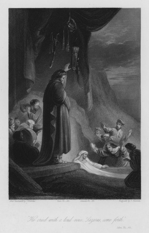 La Resurrección de Lázaro, Juan XI, 43 (grabado) de John (after) Gilbert