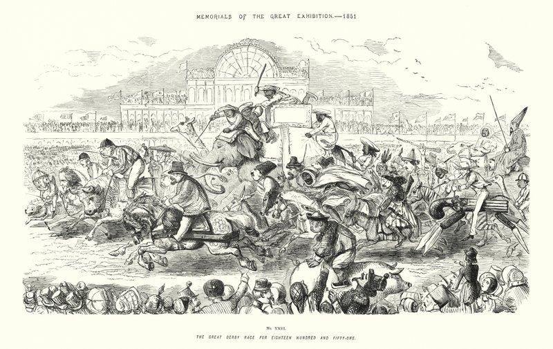 Memoriales de la Gran Exposición de 1851, La Gran Carrera de Derby de Mil Ochocientos Cincuenta y Uno (grabado) de John (after) Leech