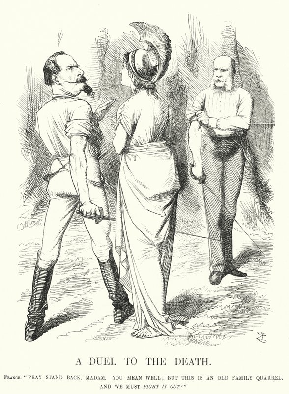 Caricatura de Punch: Un Duelo a Muerte - la Guerra Franco-Prusiana de John (after) Tenniel