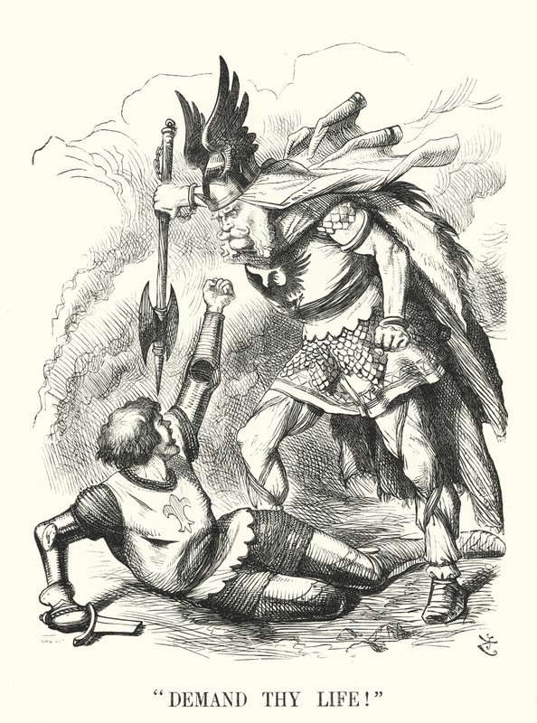 Caricatura de Punch: ¡Exige Tu Vida! - Derrota de Francia en la Guerra Franco-Prusiana (grabado) de John (after) Tenniel