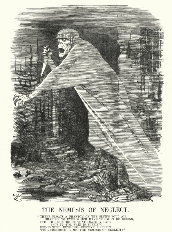 Caricatura de Punch: La Némesis del Descuido - pobreza y crimen en Londres en la época de los asesinatos de Jack el Destripador (grabado) de John (after) Tenniel