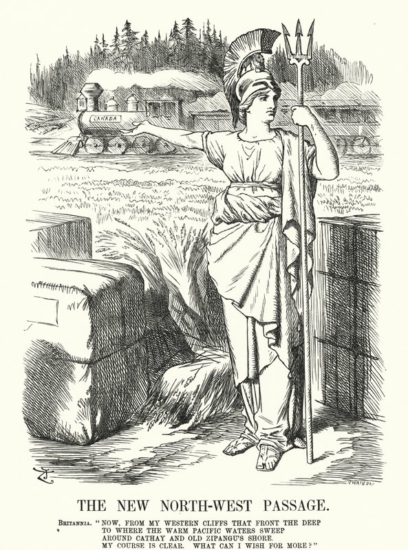 Caricatura de Punch: El nuevo paso del noroeste - el ferrocarril canadiense del Pacífico (grabado) de John (after) Tenniel