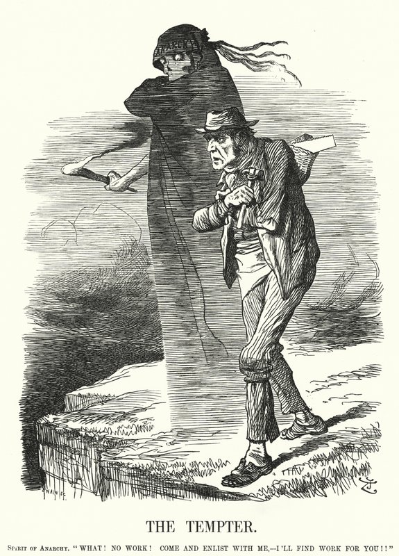 Caricatura de Punch: El Tentador - tentación del anarquismo para los desempleados (grabado) de John (after) Tenniel