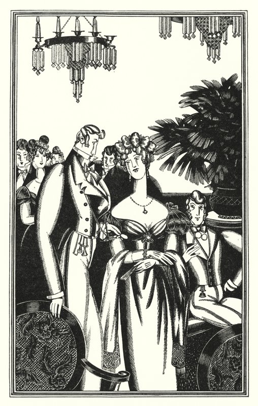 Ilustración para Don Juan de Lord Byron: Juan fue recibido en la mejor sociedad (litografía) de John Austen