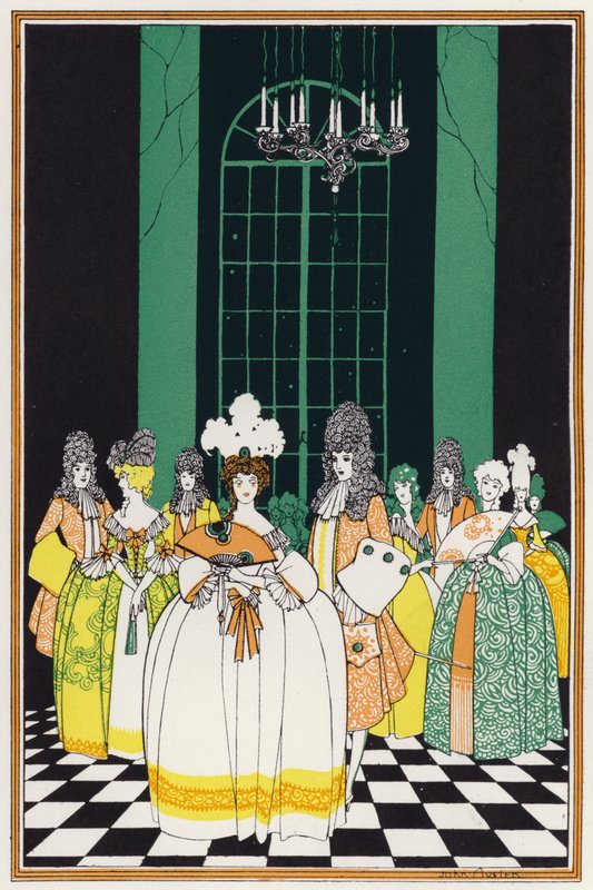 Ilustración para "Rogues In Porcelain", A Miscellany of Eighteenth Century Poems (litografía en color) de John Austen