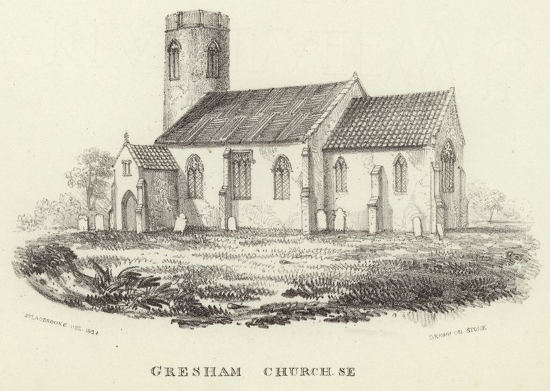 Iglesia de Todos los Santos en el pueblo de Gresham de John Berney Ladbrooke