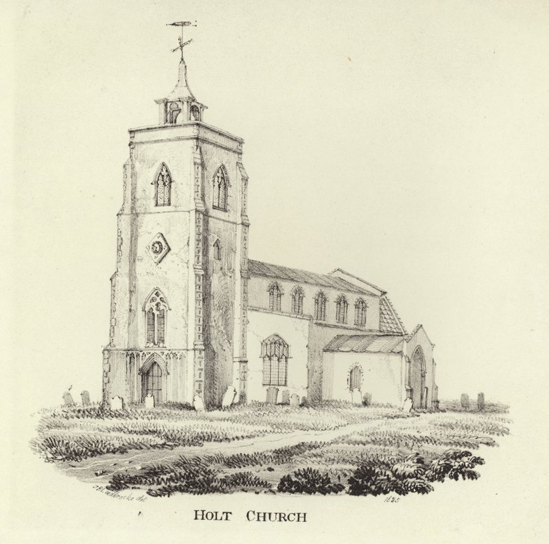 La iglesia de San Andrés en el pueblo de Holt de John Berney Ladbrooke