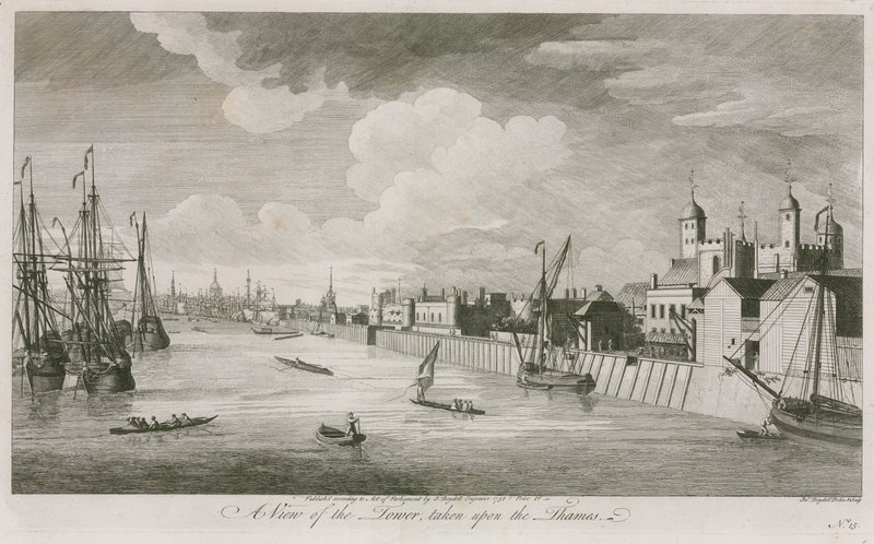 Vista de la Torre de Londres tomada desde el río Támesis de John Boydell