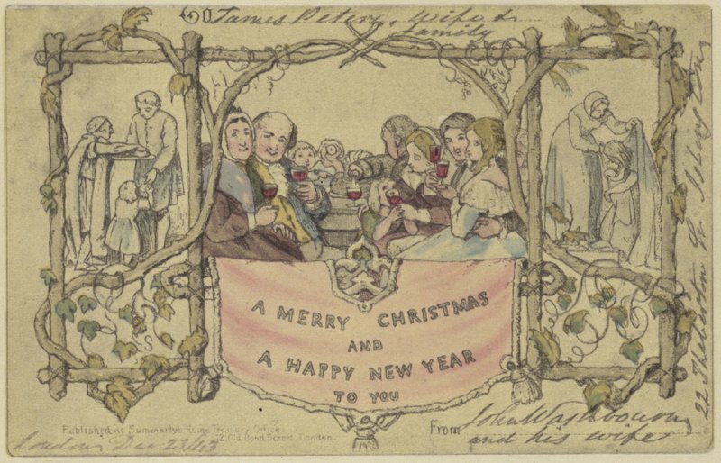 Reproducción facsímil de la primera tarjeta de Navidad de John Callcott Horsley
