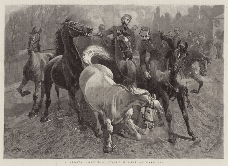 Una mañana helada, caballos de caballería en ejercicio de John Charlton