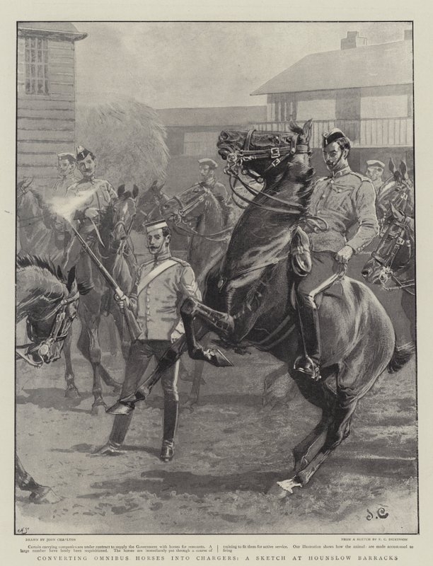 Convirtiendo caballos de ómnibus en cargadores, un boceto en los cuarteles de Hounslow de John Charlton