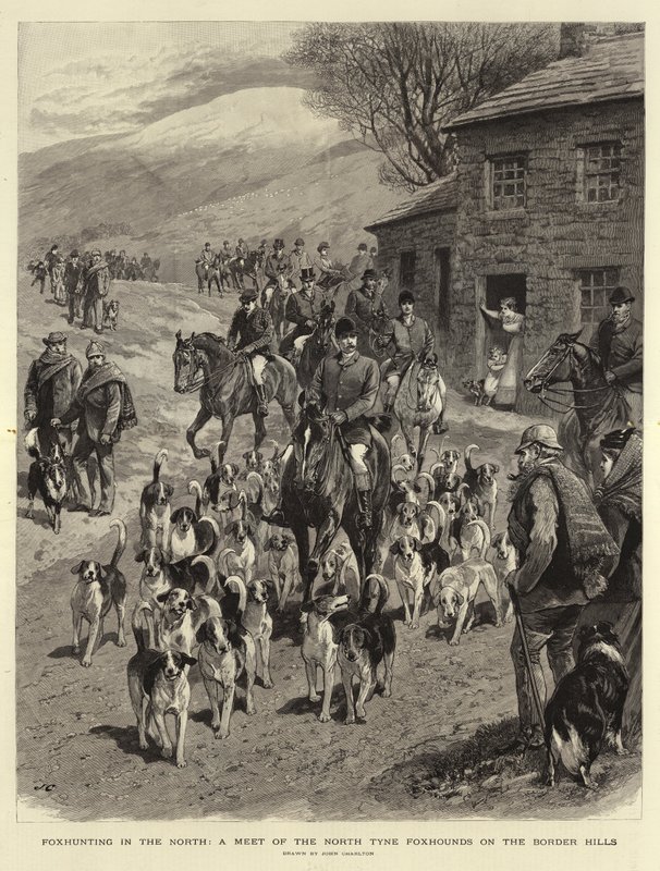 Caza de zorros en el norte, una reunión de los North Tyne Foxhounds en las colinas fronterizas de John Charlton