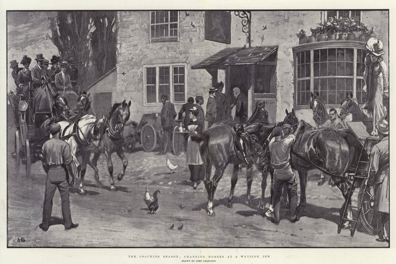 La temporada de carruajes, cambiando caballos en una posada de John Charlton