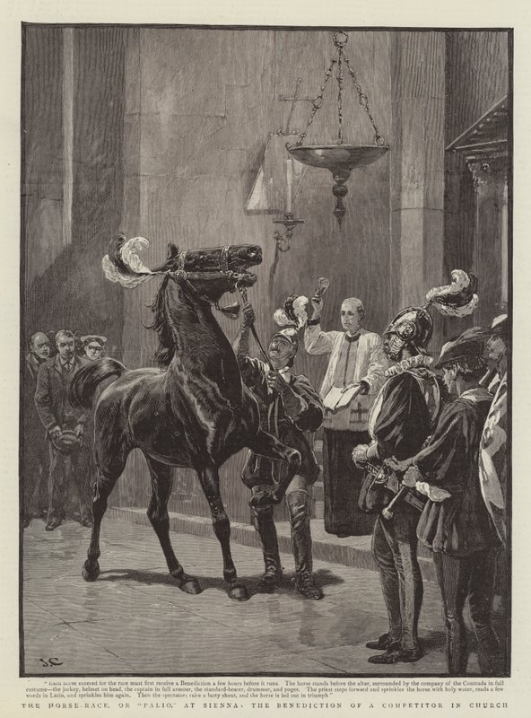 La Carrera de Caballos, o Palio, en Siena, la Bendición de un Competidor en la Iglesia de John Charlton