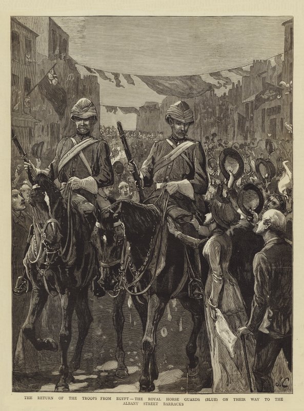 El regreso de las tropas de Egipto, los Royal Horse Guards (Blue) en su camino a los cuarteles de Albany Street de John Charlton