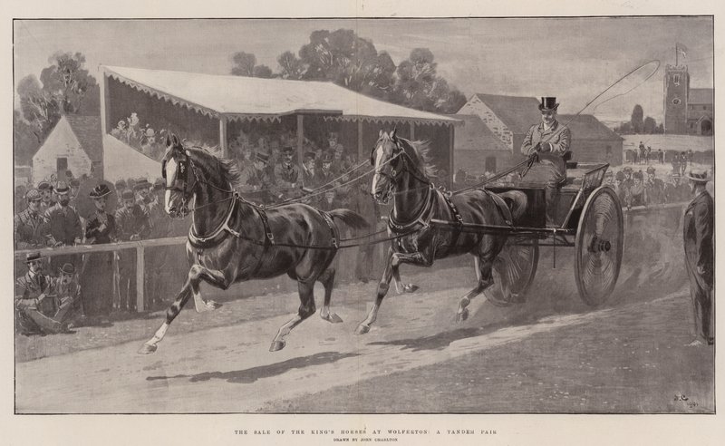 La venta de los caballos del rey en Wolferton, un par en tándem de John Charlton