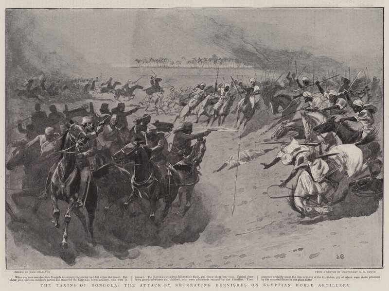 La toma de Dongola, el ataque de los derviches en retirada a la artillería a caballo egipcia de John Charlton