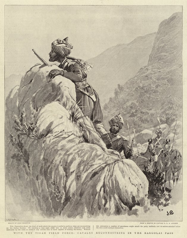 Con la Fuerza de Campo Tirah, Caballería reconociendo en el Paso Bargolai de John Charlton