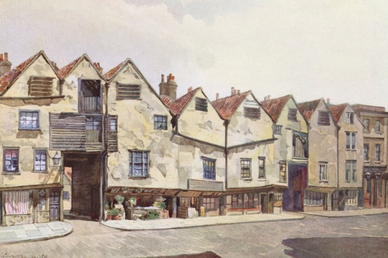 Londres perdido: Ancient Tenements in Bermondsey Street (litografía en color) de John Crowther