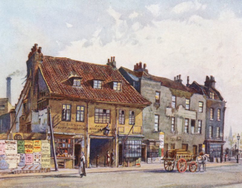 Lost London: Houses on West side of Church Street, Lambeth (litografía en color) de John Crowther