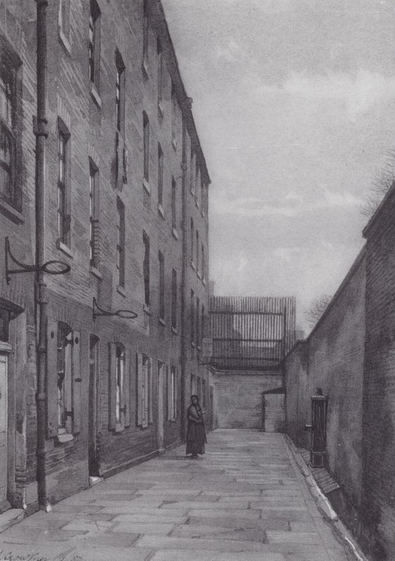 Londres perdido: Marshalsea Place, Parte de la Prisión de Deudores (litografía) de John Crowther