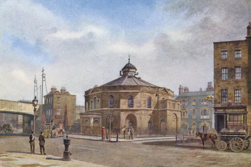 Londres perdido: The Surrey Chapel, Blackfriars Road (litografía en color) de John Crowther