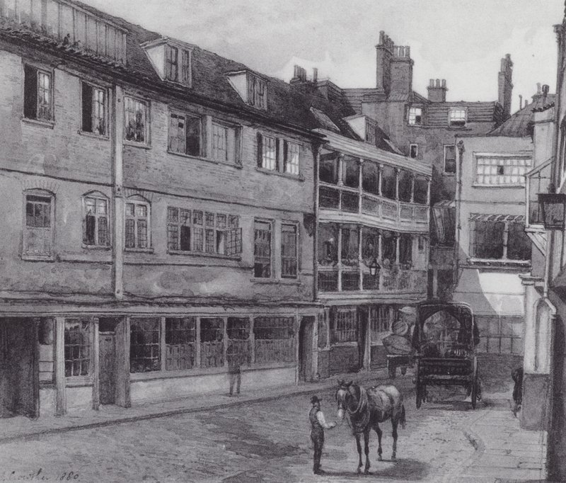 Londres perdido: Yard of the George Inn, Borough (litografía) de John Crowther