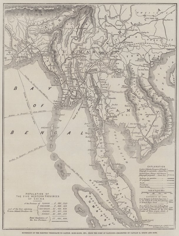 Extensión del Telégrafo Eléctrico a Cantón, Hong Kong, etc., desde el Puerto de Rangún, proyectado por el Capitán R Sprye y Hijos de John Dower