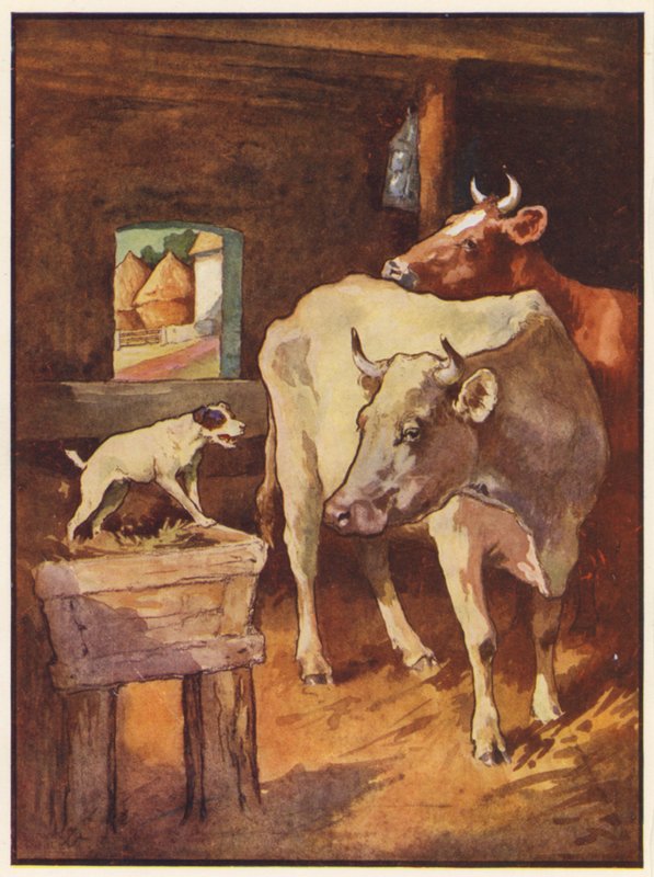 El perro en el pesebre (litografía en color) de John Edwin Noble