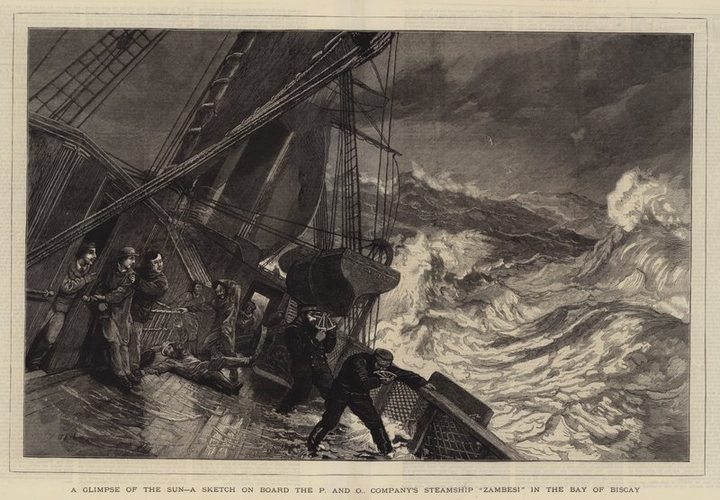 Un vistazo al sol, un boceto a bordo del vapor Zambesi de la compañía P y O en la Bahía de Vizcaya de John Evan Hodgson