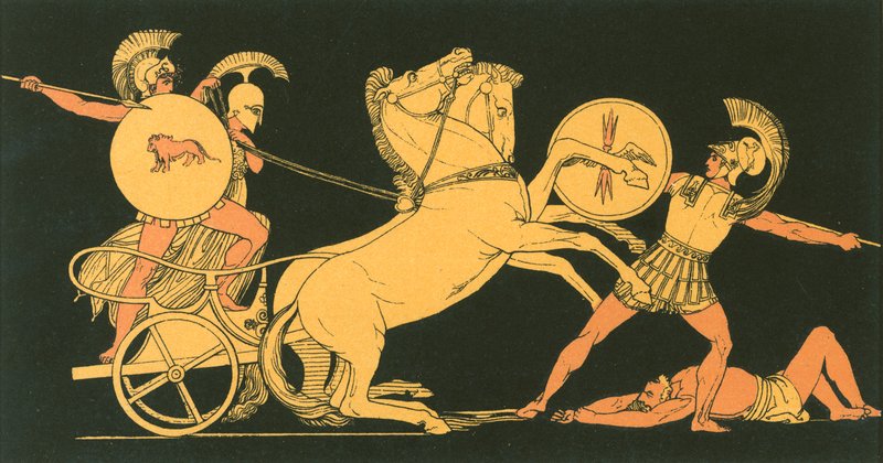 Diomedes lanzando su lanza contra Ares de John Flaxman