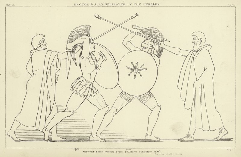 Héctor y Áyax separados por los heraldos de John Flaxman