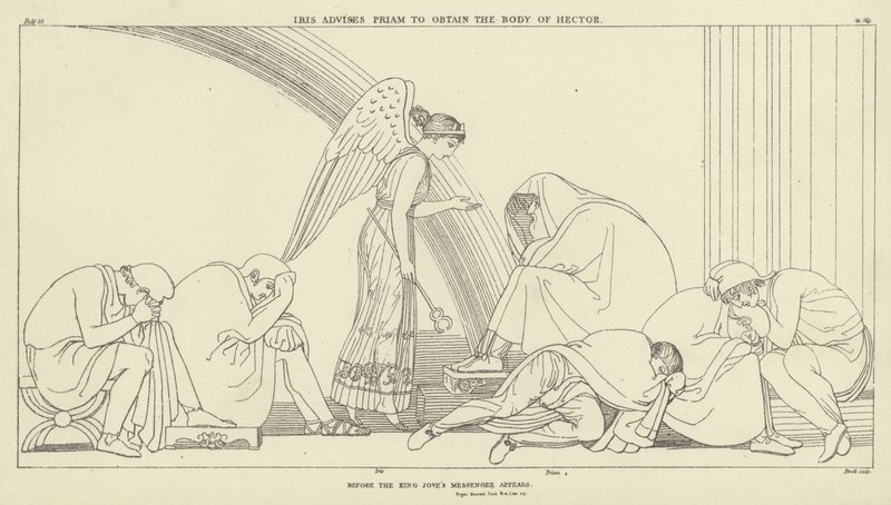 Iris aconseja a Príamo obtener el cuerpo de Héctor de John Flaxman
