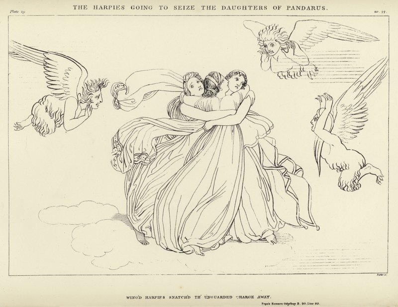 Las arpías van a capturar a las hijas de Pándaro de John Flaxman