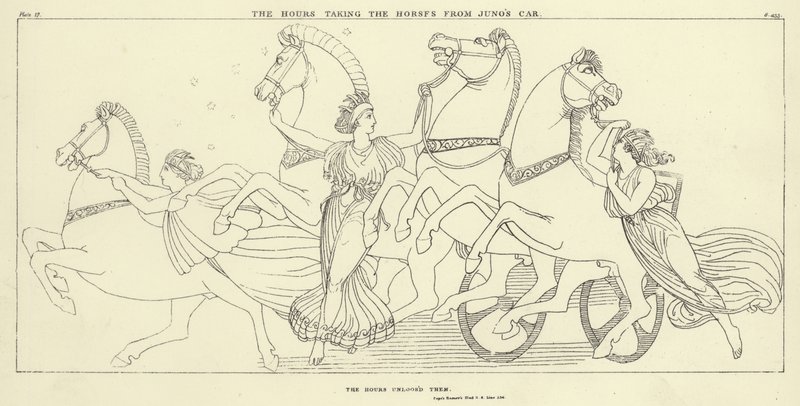 Las Horas tomando los caballos del carro de Juno de John Flaxman