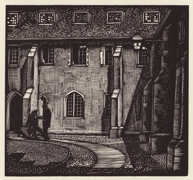 Cambridge: Corpus Christi, Old Court (xilografía) de John Frederick Greenwood