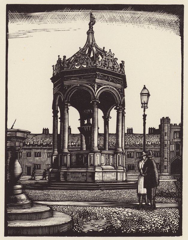 Cambridge: Fuente de la Trinidad (xilografía) de John Frederick Greenwood