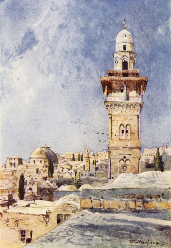 Un minarete en la esquina noroeste del área del Templo de John Fulleylove