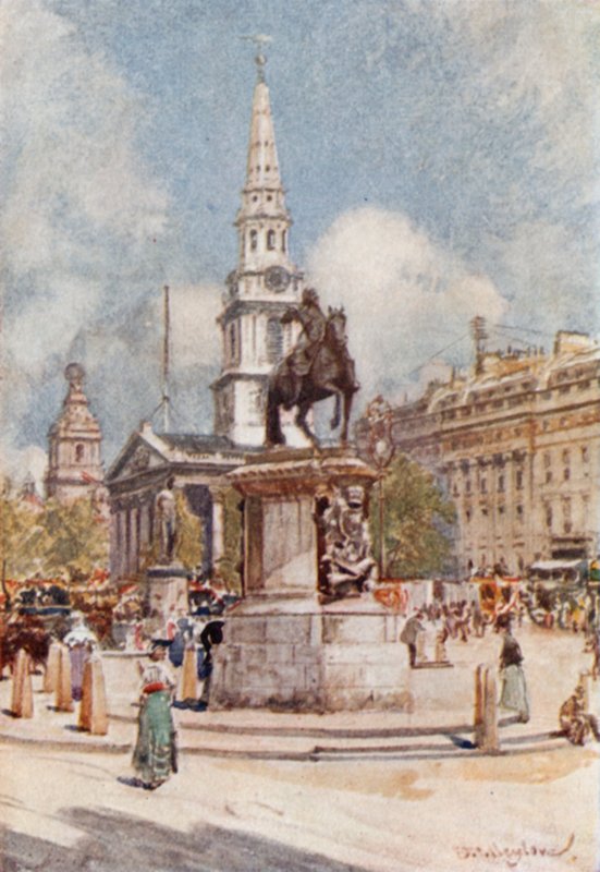 Charing Cross, con Estatua de Carlos I y St. Martin-in-the-Fields de John Fulleylove