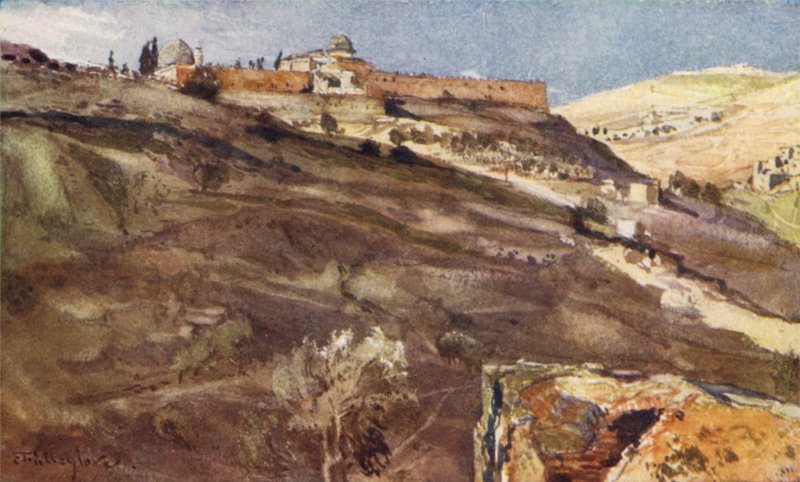 Jerusalén, muro sur del área del Templo, desde el Valle de Hinom, al atardecer de John Fulleylove