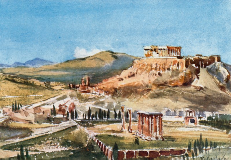 La Acrópolis y el Templo de Zeus Olímpico desde la colina Ardettos de John Fulleylove