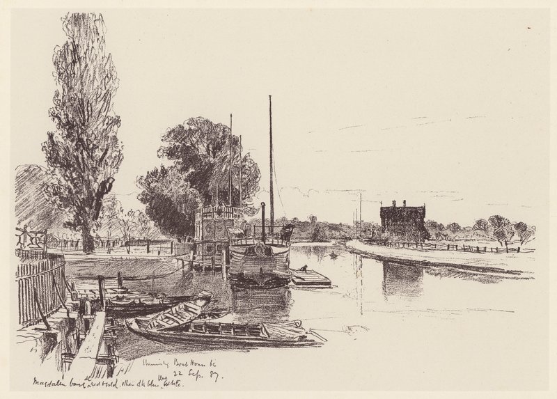 La casa-barco de la Universidad (litografía) de John Fulleylove