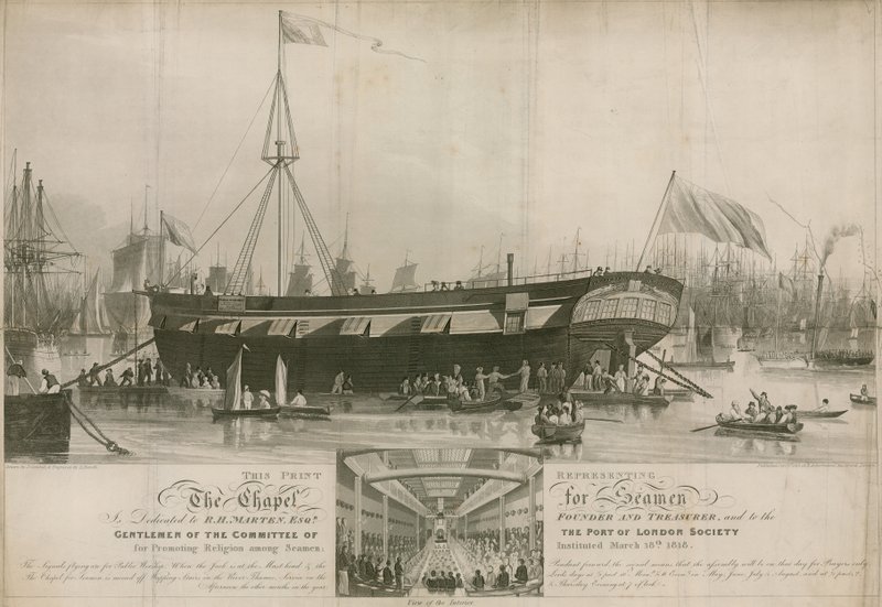 La Capilla para Marineros, instituida el 18 de marzo de 1818 y anclada frente a Wapping de John Gendall