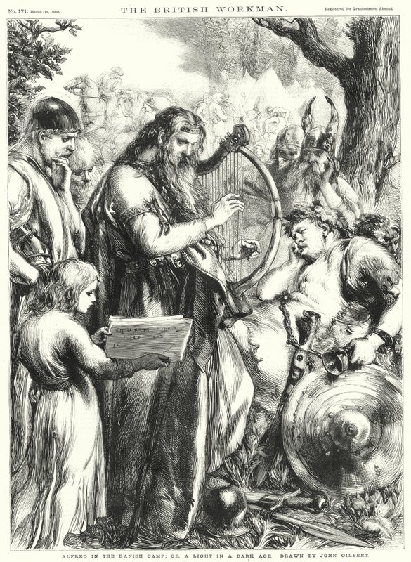 Alfredo en el campamento danés; o, una luz en una era oscura (grabado) de John Gilbert