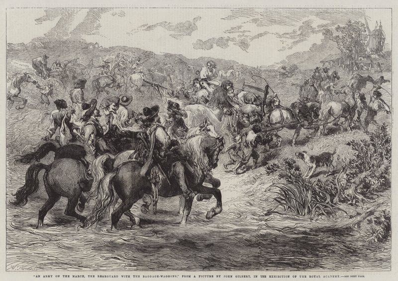Un Ejército en Marcha, la Retaguardia con los Carros de Equipaje, en la Exposición de la Real Academia de John Gilbert