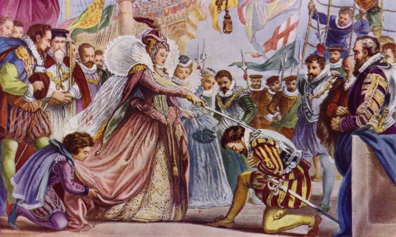 La reina Isabel I nombrando caballero a Sir Francis Drake a bordo de su barco, el Golden Hind, Deptford, 1581 de John Gilbert