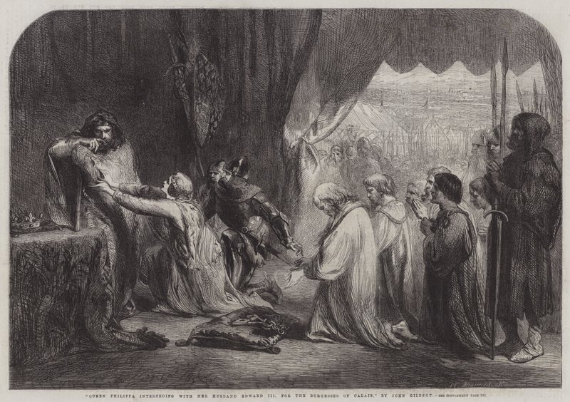 La reina Felipa intercediendo con su esposo Eduardo III por los burgueses de Calais de John Gilbert