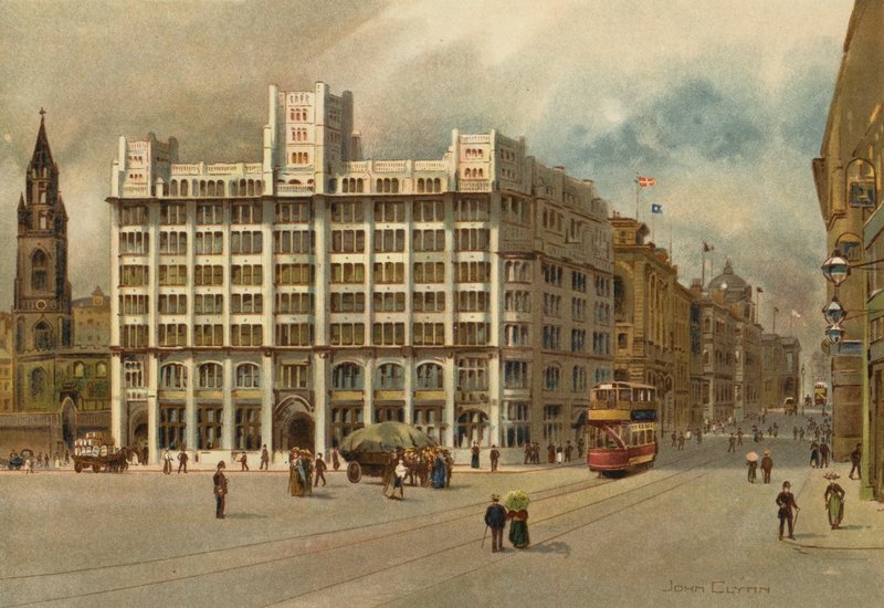 Liverpool: Tower Building y Water Street (litografia en color) de John Glynn